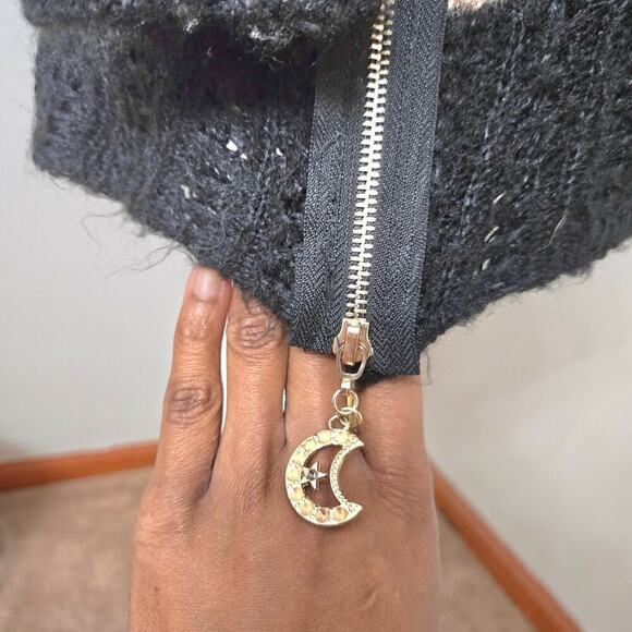 Graychild Leopard Sweater Zip Bling Moon Detail Vintage 90s Y2K Mob Wive Goth - Picture 8 of 12